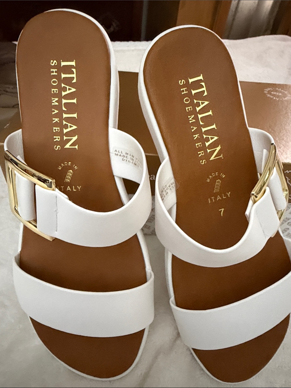 Italian Shoemakers White Leather Platform Slide Sandals